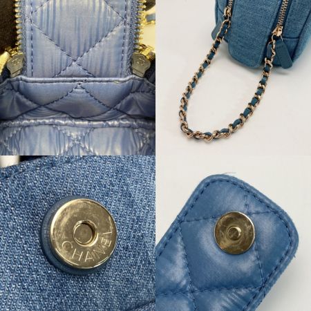  CHANEL シャネル ココマーク マトラッセ デニム ポーチ AP3702 ブルー チェーン ハンドバッグ