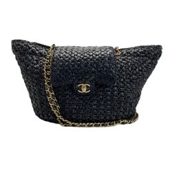 ☆☆ CHANEL シャネル トートバッグ ラフィア ツイード＆ゴールドトーンメタル T65G359G ブラック 編み込み レディース Bランク