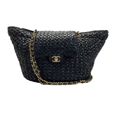  CHANEL シャネル トートバッグ ラフィア ツイード＆ゴールドトーンメタル T65G359G ブラック 編み込み レディース