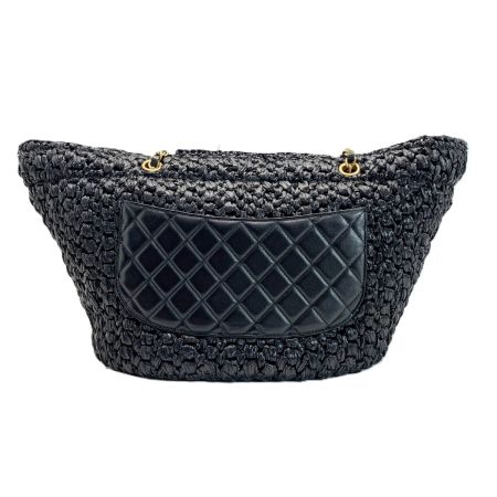  CHANEL シャネル トートバッグ ラフィア ツイード＆ゴールドトーンメタル T65G359G ブラック 編み込み レディース
