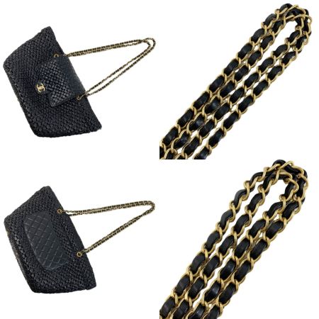  CHANEL シャネル トートバッグ ラフィア ツイード＆ゴールドトーンメタル T65G359G ブラック 編み込み レディース