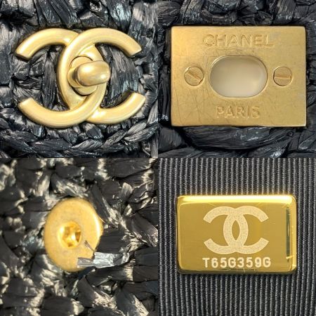  CHANEL シャネル トートバッグ ラフィア ツイード＆ゴールドトーンメタル T65G359G ブラック 編み込み レディース