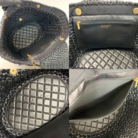 CHANEL シャネル トートバッグ ラフィア ツイード＆ゴールドトーンメタル T65G359G ブラック 編み込み レディース