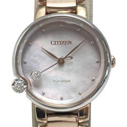 ☆☆ CITIZEN シチズン エル エコドライブ 2Pダイヤ EW5588-81Y シェル ソーラー レディース 腕時計 箱有 L Bランク