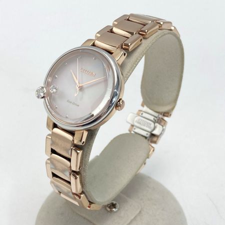  CITIZEN シチズン エル エコドライブ 2Pダイヤ EW5588-81Y シェル ソーラー レディース 腕時計 箱有 L