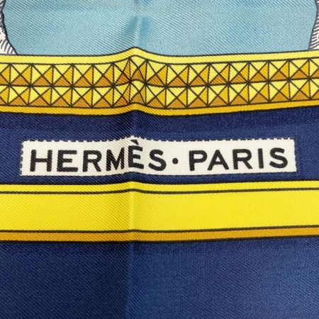  HERMES エルメス カレ90 GRAND APPARAT 盛装の馬 シルクスカーフ ネイビー シルク100％