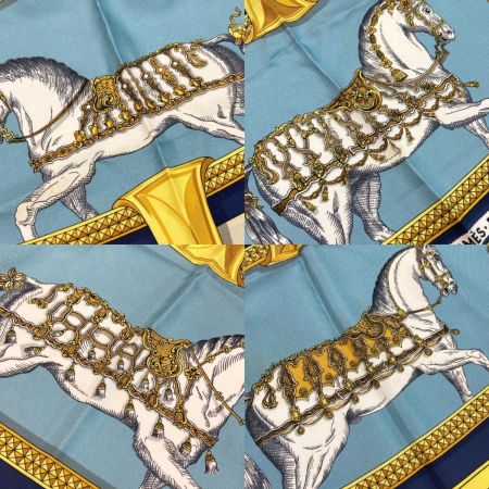  HERMES エルメス カレ90 GRAND APPARAT 盛装の馬 シルクスカーフ ネイビー シルク100％