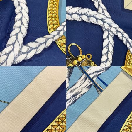  HERMES エルメス カレ90 GRAND APPARAT 盛装の馬 シルクスカーフ ネイビー シルク100％