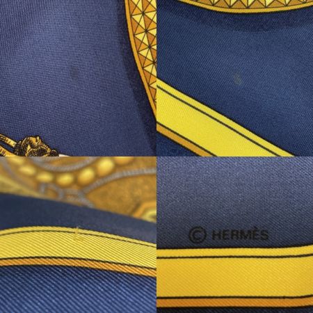  HERMES エルメス カレ90 GRAND APPARAT 盛装の馬 シルクスカーフ ネイビー シルク100％
