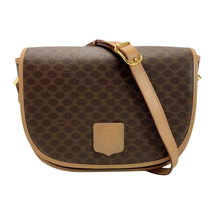 希少【CELINE】ショルダーバッグ　ターンロック　マカダム柄　ゴールド金具 CELINE セリーヌ マカダム M14 ブラウン ショルダーバッグ レディース