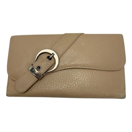  Christian Dior クリスチャンディオール レザー  02-LU-1016 ベージュ 3つ折り長財布 レディース