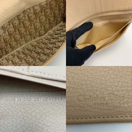  Christian Dior クリスチャンディオール レザー  02-LU-1016 ベージュ 3つ折り長財布 レディース