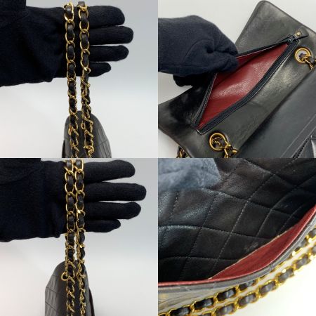  CHANEL シャネル マトラッセ ダブルフラップ ラムスキン ブラック チェーンショルダーバッグ