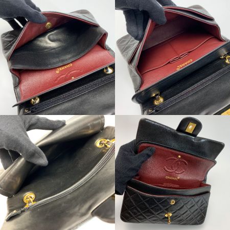  CHANEL シャネル マトラッセ ダブルフラップ ラムスキン ブラック チェーンショルダーバッグ