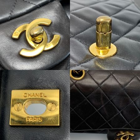  CHANEL シャネル マトラッセ ダブルフラップ ラムスキン ブラック チェーンショルダーバッグ