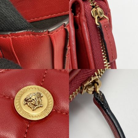  VERSACE ベルサーチ メデューサ キルティング 2つ折り財布 レッド レザー ラウンドファスナー