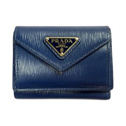 ☆☆ PRADA プラダ サフィアーノ ネイビー 3つ折り財布 レディース Cランク