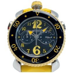 ☆☆ GAGA MILANO ガガミラノ クロノスポーツ 45mm 7010 ブラック×イエロー クォーツ メンズ 腕時計 箱有 Chrono Sport Bランク