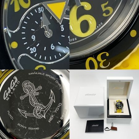  GAGA MILANO ガガミラノ クロノスポーツ 45mm 7010 ブラック×イエロー クォーツ メンズ 腕時計 箱有 Chrono Sport
