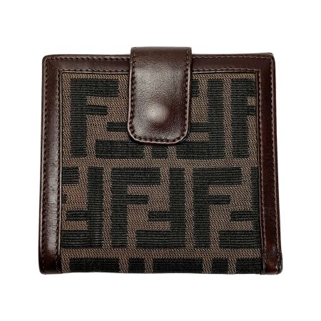  FENDI フェンディ ズッカ柄 Wホック キャンバス レザー 2つ折り財布