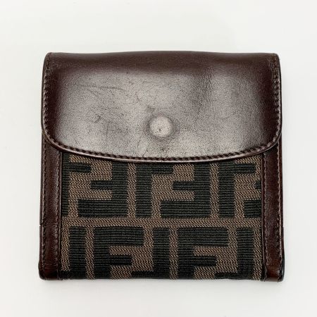  FENDI フェンディ ズッカ柄 Wホック キャンバス レザー 2つ折り財布