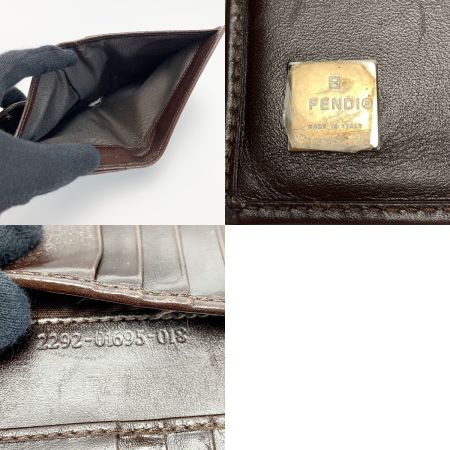  FENDI フェンディ ズッカ柄 Wホック キャンバス レザー 2つ折り財布