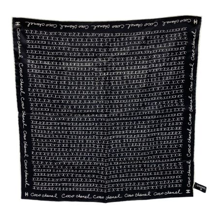  CHANEL シャネル ココマーク シルク100% ブラック×ホワイト スカーフ レディース