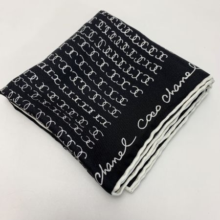  CHANEL シャネル ココマーク シルク100% ブラック×ホワイト スカーフ レディース