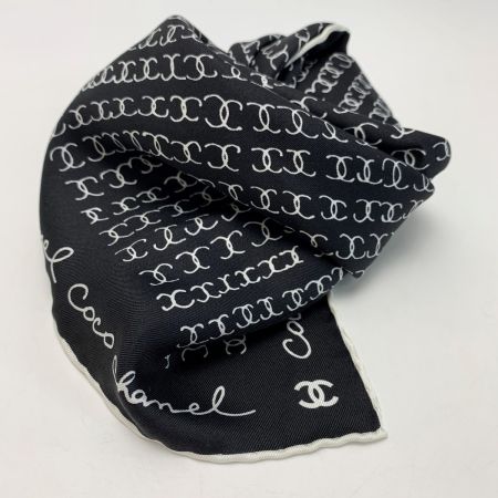  CHANEL シャネル ココマーク シルク100% ブラック×ホワイト スカーフ レディース