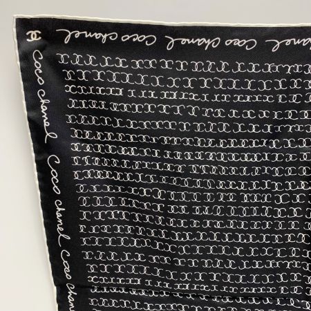  CHANEL シャネル ココマーク シルク100% ブラック×ホワイト スカーフ レディース