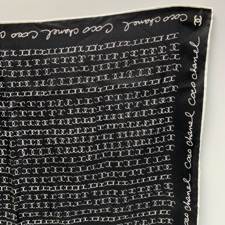  CHANEL シャネル ココマーク シルク100% ブラック×ホワイト スカーフ レディース
