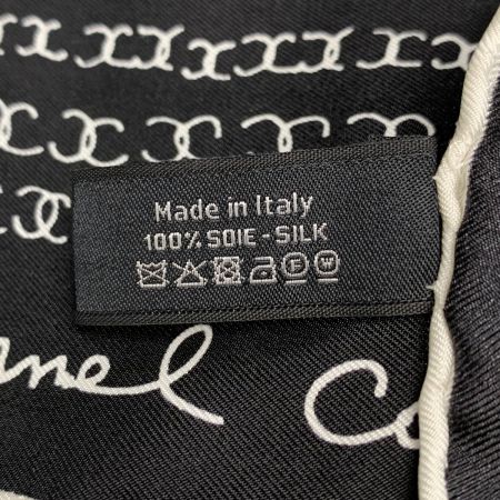  CHANEL シャネル ココマーク シルク100% ブラック×ホワイト スカーフ レディース