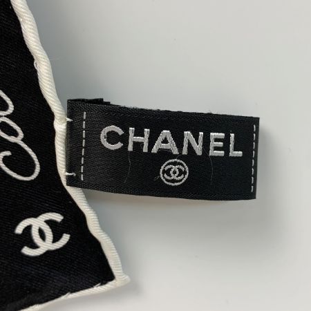  CHANEL シャネル ココマーク シルク100% ブラック×ホワイト スカーフ レディース