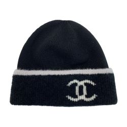 ☆☆ CHANEL シャネル ココマーク ウール×カシミヤ ブラック 帽子 ニット帽 Bランク