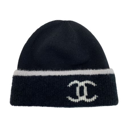  CHANEL シャネル ココマーク ウール×カシミヤ ブラック 帽子 ニット帽