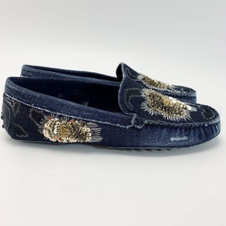  TODS トッズ デニム スパンコール インディゴ パンプス レディース SIZE39（約24.5㎝程度）