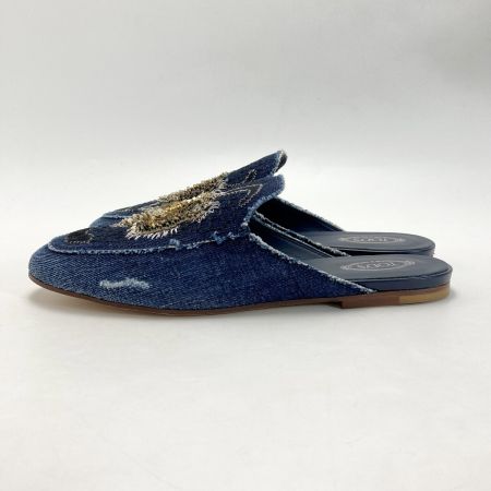  TODS トッズ デニム スパンコール ステッチ サンダル 39（26cm相当） インディゴ フラット ミュール