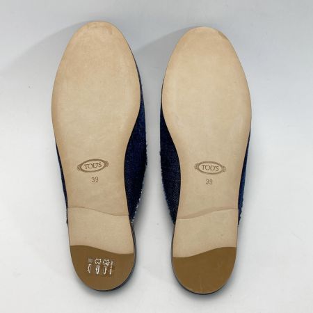  TODS トッズ デニム スパンコール ステッチ サンダル 39（26cm相当） インディゴ フラット ミュール