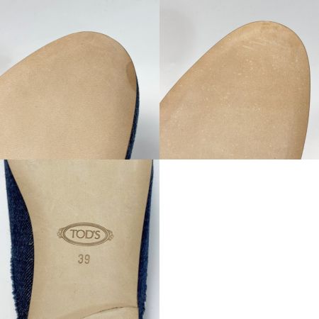  TODS トッズ デニム スパンコール ステッチ サンダル 39（26cm相当） インディゴ フラット ミュール