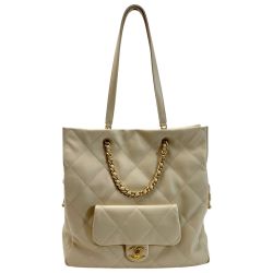 ☆☆ CHANEL シャネル マトラッセ シャイニーラムスキン チェーン AS5315 ベージュ トートバッグ Cランク