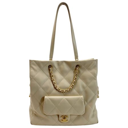  CHANEL シャネル マトラッセ シャイニーラムスキン チェーン AS5315 ベージュ トートバッグ