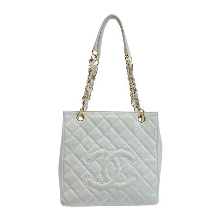  CHANEL シャネル ココマーク マトラッセ PST チェーントートバッグ A50994 ホワイト キャビアスキン ゴールド金具