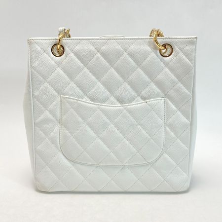  CHANEL シャネル ココマーク マトラッセ PST チェーントートバッグ A50994 ホワイト キャビアスキン ゴールド金具