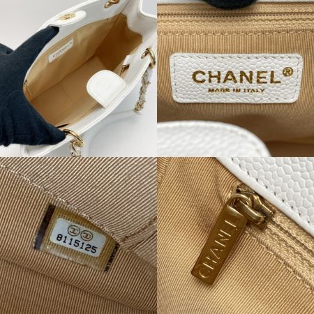  CHANEL シャネル ココマーク マトラッセ PST チェーントートバッグ A50994 ホワイト キャビアスキン ゴールド金具