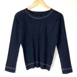☆☆ ISSEY MIYAKE イッセイミヤケ PLEATS PLEASE 長袖カットソー PP23JK621 ネイビー サイズ 3 レディース Bランク