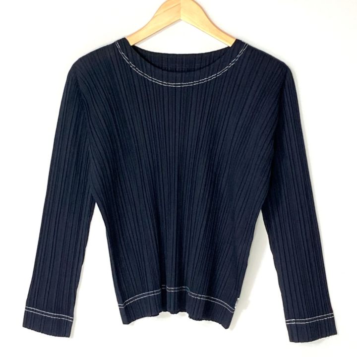 PLEATS PLEASE!フリルデザイン長袖トップス　サイズ3 PLEATS PLEASE ISSEY MIYAKE ブラックトップス サイズ3 PLEATS PLEASE