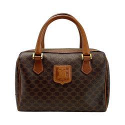 ☆☆ CELINE セリーヌ マカフダム柄 PVCxレザー ヴィンテージ M12 ブラウン ミニボストンバッグ Cランク