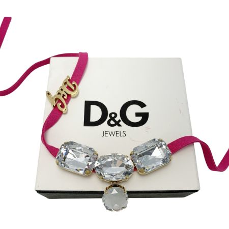  DOLCE & GABBANA ドルチェアンドガッバーナ 71W ショッキングピンク レザーチョーカーネックレス 箱有