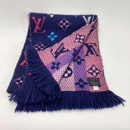  LOUIS VUITTON ルイヴィトン エシャルプ ロゴマニア レインボー モノグラム マフラー ネイビー ウール/シルク ストール