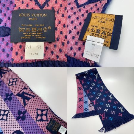  LOUIS VUITTON ルイヴィトン エシャルプ ロゴマニア レインボー モノグラム マフラー ネイビー ウール/シルク ストール